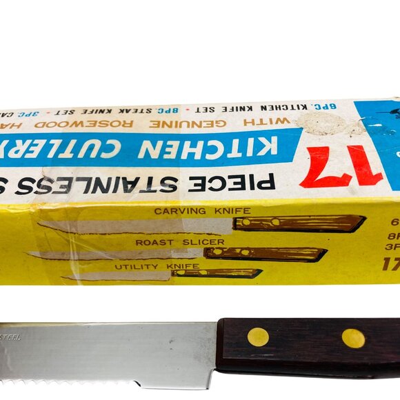 Vintage Japanese Stainless Steel Kitchen Cutlery Set w/ Genuine Rosewood Handles - Picture 10 of 10